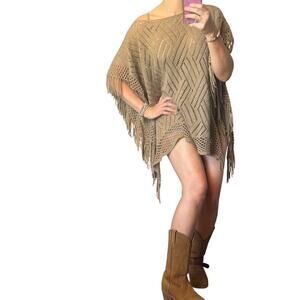 Fringe Knit Festival Poncho Top – Boho Desert Cowgirl Layer